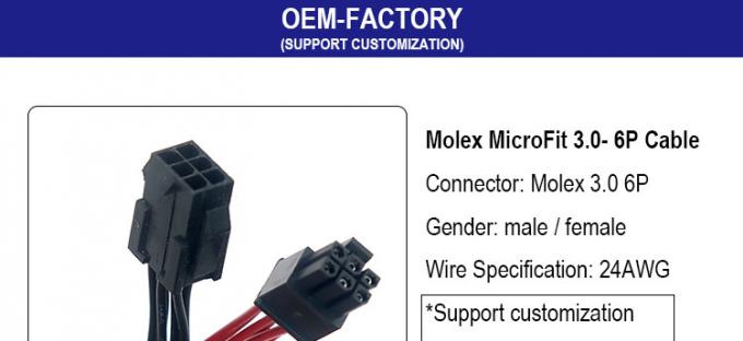 Nachgebildetes Männliches zu Weibliches 4 6 8 Pin Molex Micro Fit 3.0 Steckgurtkabel 0