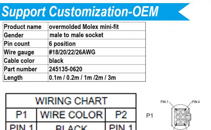 Anpassung übergeformte männliche zu männlichen weiblichen 6 Pin 2451350620 Molex Mini-Fit 4,2 mm Pitch Connector Montage Kabel 0