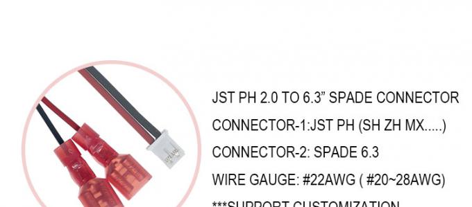Custom JST PH SH ZH XH MX 2 3 4 5 6 7 8 Steckverbinder zum 6,3 mm Spade-Terminalkabel 0