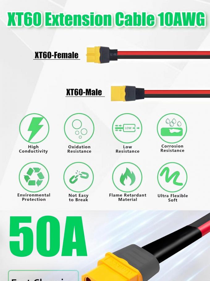 10AWG 12AWG Männlich auf weiblich XT60 XT60H Anschlussverlängerung Adapterkabel für RC-Batteriekraftwerk Solarpanel 2
