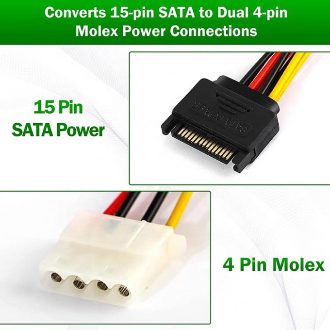 Sata 15 Pin Männlich zu Dual Molex 4 Pin Lp4 IDE Weiblich Festplatte Strom Y Adapter Konverterkabel für HDD SSD 1