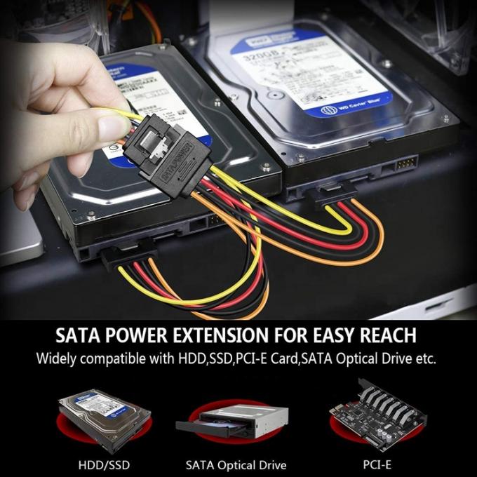 Männliche zu weibliche Daten Sata 15 Pin Power Y Splitter Kabel für Computer HDD SSD PC Gehäuse 0