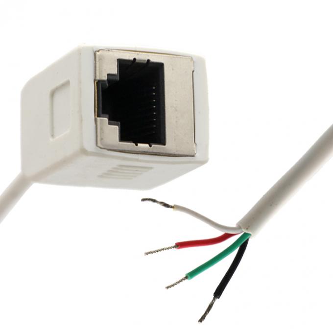 Anpassung Weiß weiblich RJ45 Steckdose zum Öffnen Blechlöterung 4 Drähte Bare End Pigtail Kabel 0