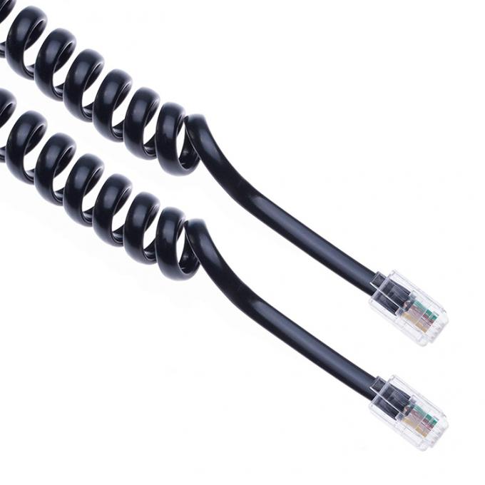 RJ9 4P4C RJ11 Schwarz-Weiß-Spiral Flat Cat3 ADSL Telefonkabel 4