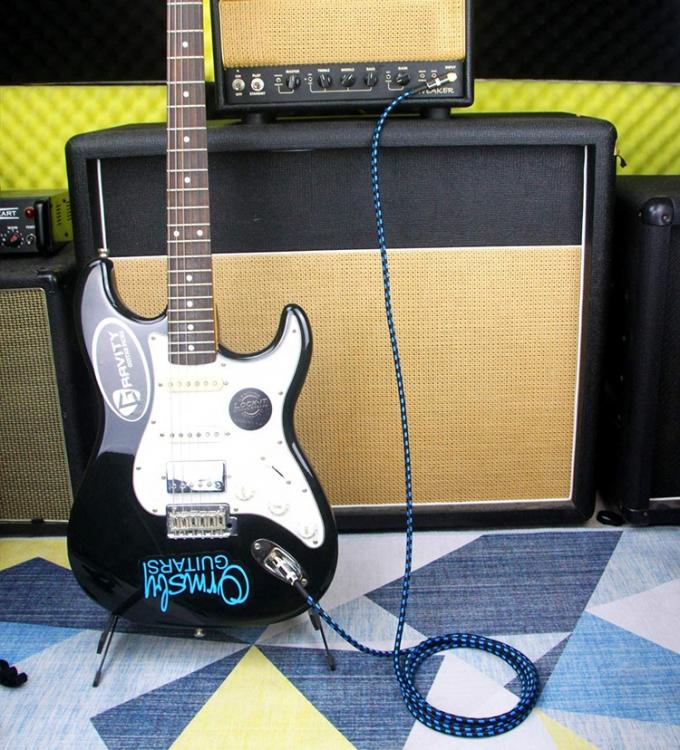 10ft langlebige blaue Geflechtete 90 Grad in gerader Linie 1/4 TS Jack Elektroinstrument Gitarren Patch Kabel 5