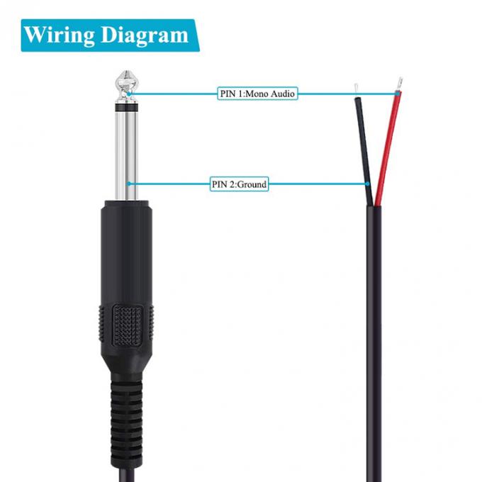 6.35mm 1/4 Zoll TS 2 Ploes Jack Mono Männlich Audio Stecker zum nackten Draht Offenes Ende Kabel für Mikrofon 2