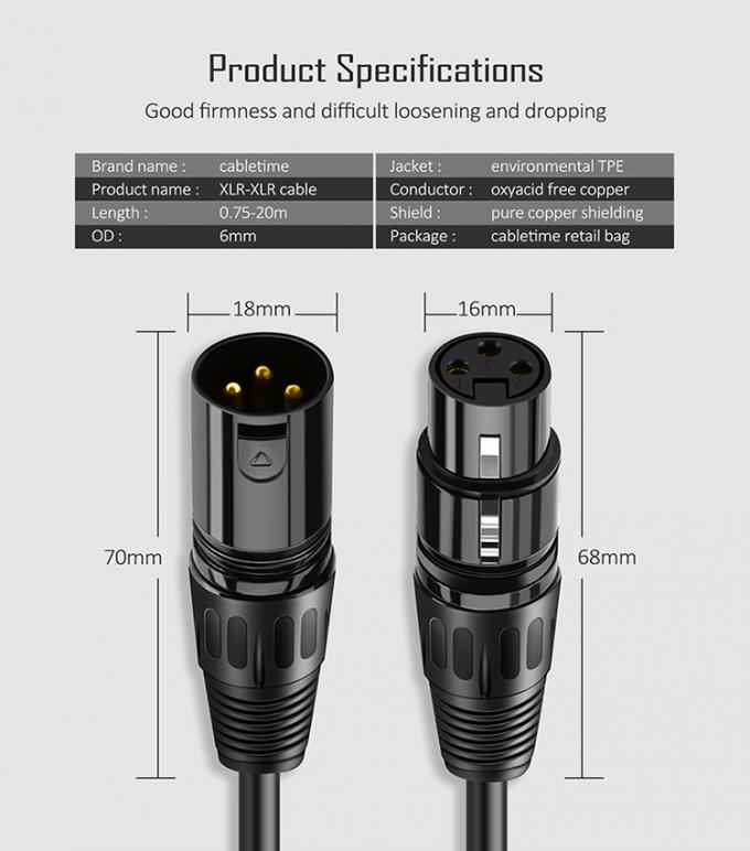 OEM-HiFi-Mikrofon Mikrofon 3 PIN XLR-Audiokonnektor Männlich auf XLR weiblich DMX-Kabel 3
