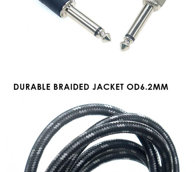 L-Form 90 Grad Rechtswinkel bis gerade langlebige Geflechtete Jacke 6,35mm Ts Jack Instrument Elektro-Gitarren-Patch Audio-Kabel 3