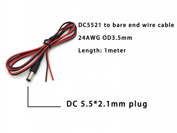 Rot Schwarz DC Männlich 5,5x2,1mm Fass Jack bis entblößtes offenes Bar End Zinndrahtkabel 1