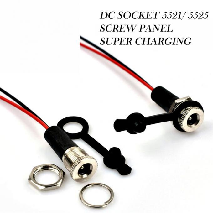 Panel Mount Drehtraht DC Steckdose weibliche Jack 5,5x2,1mm bis 2 Drähte Offene Pigtail End Kabel 3
