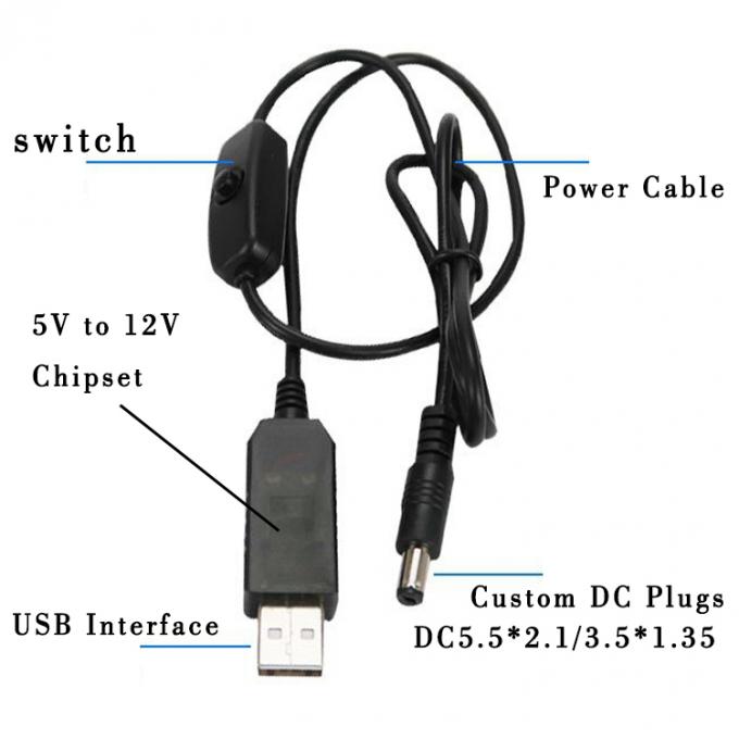 Hochwertiger Booster 5V USB auf 12V 9V DC 5,5x2,1mm Barrel Jack Ladegerät ON OFF Kabel mit Schalter für Router-Ventilator LED-Streifen 1