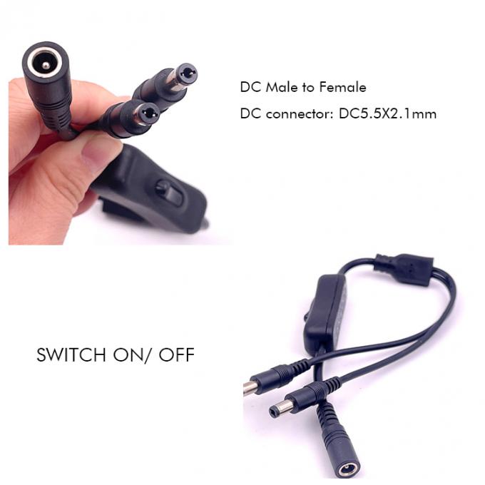 12v Splitter 1 weiblich auf 2 männlich Gleichspannstecker 5,5x2,1 mm an und aus Schalterkabel für LED-Lampen 0