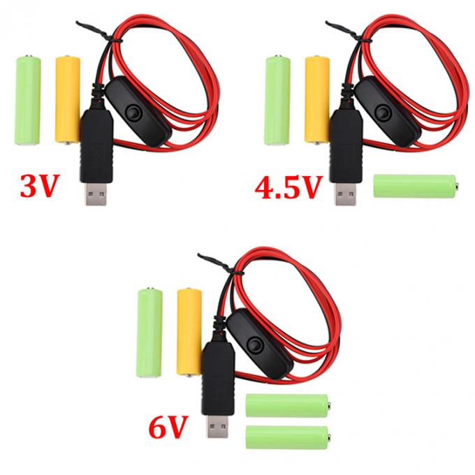 1.5v 3v 4.5v 6v LR6 AA LR03 AAA Batterie-Eliminator Ersetzen USB-Schalter ON-OFF-Ladekabel für LED-Licht elektronisches Spielzeug 0