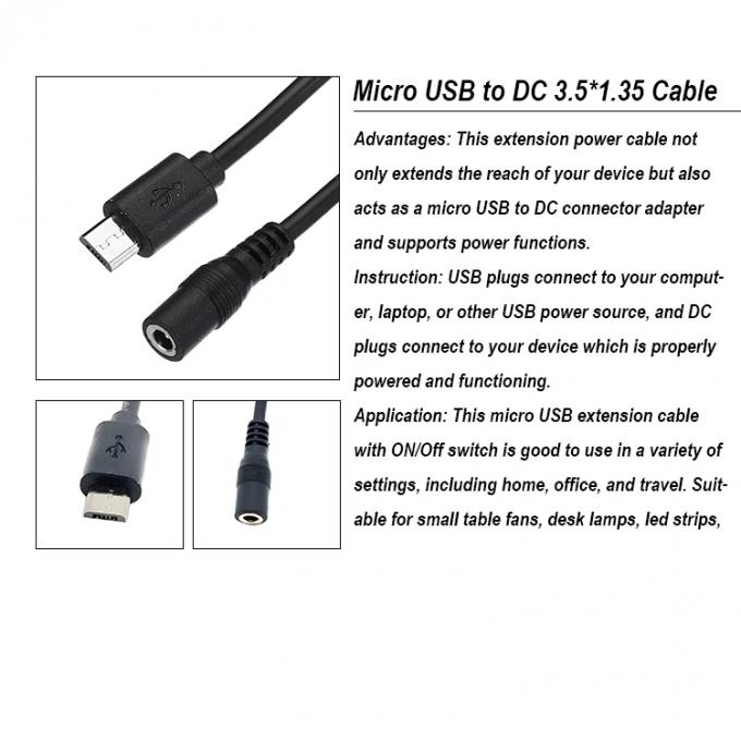 Micro USB Männlich zu DC 3,5x1,35mm Weiblich Jack Stromverlängerungskabel für Ventilatoren LED-Streifen 0