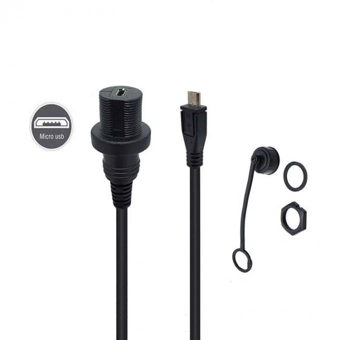 Mini-USB-Mann-zu-Mikro-USB-Frauen-wasserdichtes Erweiterungskabel mit Flush-Mount-Panel für Auto-Lkw-Boote-Motorradcomputer 0