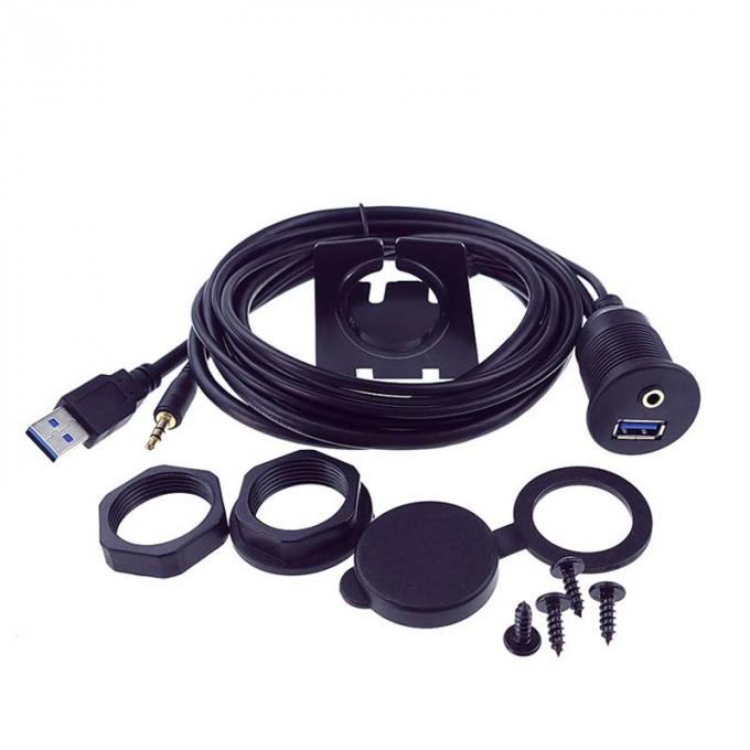 USB 3.0 AUX DC 3.5 Wasserdichtes Erweiterungskabel von Mann zu Frau mit Flush Mount Panel für Auto-Lkw-Boot-Motorradcomputer 0