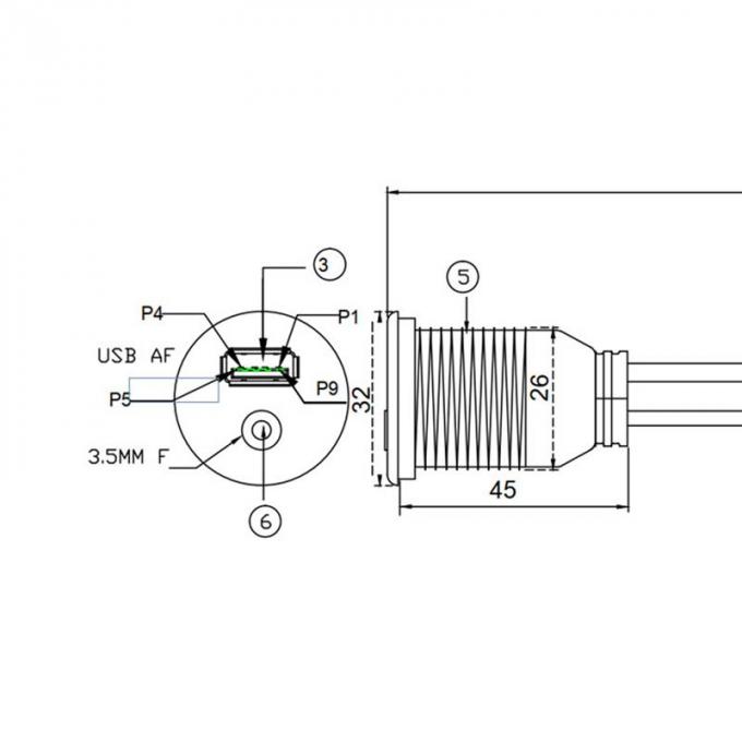 USB 3.0 AUX DC 3.5 Wasserdichtes Erweiterungskabel von Mann zu Frau mit Flush Mount Panel für Auto-Lkw-Boot-Motorradcomputer 2