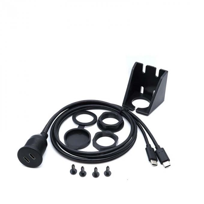Anpassen Dual Typ C Männlich zu weiblich wasserdichtes Erweiterungskabel mit Flush Mount Panel für Auto LKW Boot Motorrad Computer 1