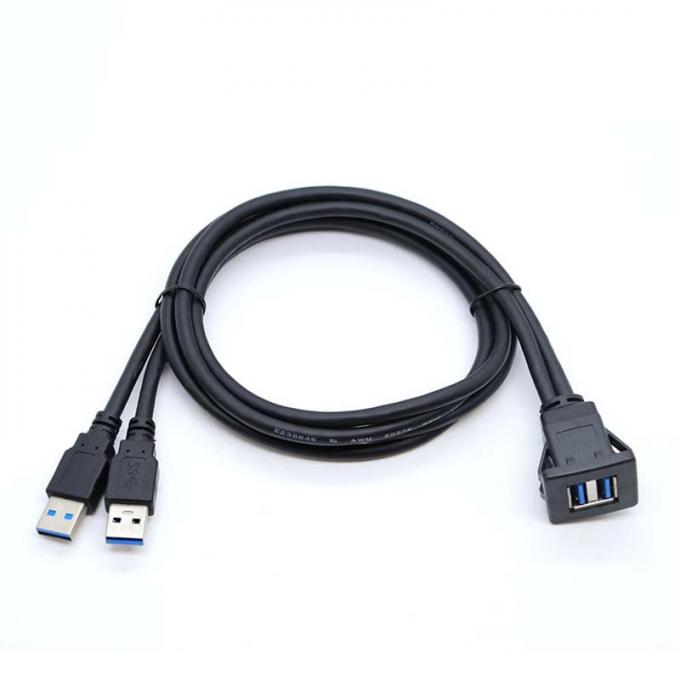 Quadratisch Dual USB 3.0 2.0 Männlich zu weiblich wasserdichtes Erweiterungskabel mit Flush Mount Panel für Auto LKW Boot Motorrad Computer 1