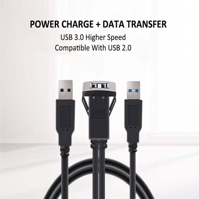 Quadratisch Dual USB 3.0 2.0 Männlich zu weiblich wasserdichtes Erweiterungskabel mit Flush Mount Panel für Auto LKW Boot Motorrad Computer 2