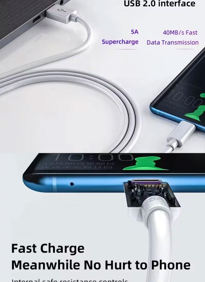 Hochwertiges 1M 2M 5A-Schnellladekabel USB zu Typ C-Datenladekabel für Huawei Android-Telefon 3
