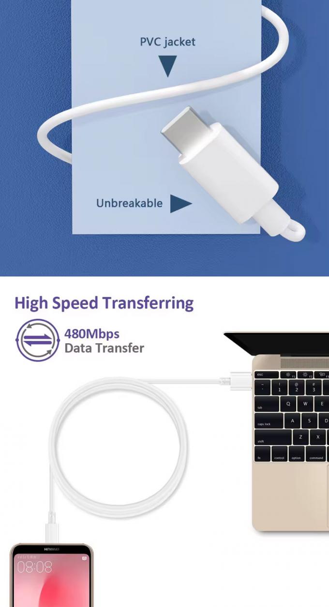 Hochwertiges 1M 2M 5A-Schnellladekabel USB zu Typ C-Datenladekabel für Huawei Android-Telefon 6