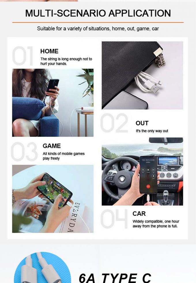 Super-Schnellladung 6A Typ C USB-Datenladekabel für Mobiltelefone 6