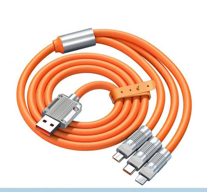 Super schnelle Aufladung 120w 6A Flüssiges Silikon 3 in 1 Multi-Anschlüsse Mikro Typ C USB-Datenladekabel für Mobiltelefon 0