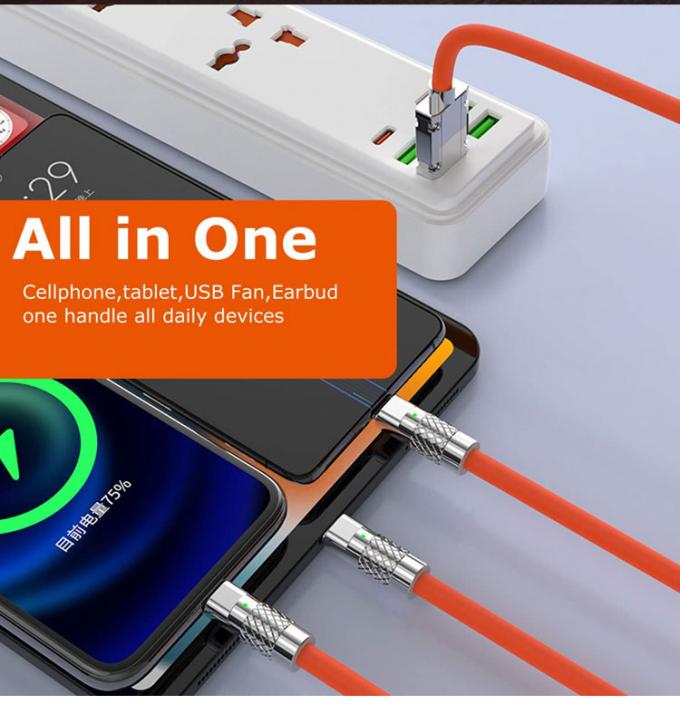 Super schnelle Aufladung 120w 6A Flüssiges Silikon 3 in 1 Multi-Anschlüsse Mikro Typ C USB-Datenladekabel für Mobiltelefon 5