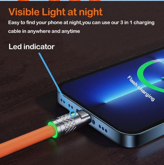 Super schnelle Aufladung 120w 6A Flüssiges Silikon 3 in 1 Multi-Anschlüsse Mikro Typ C USB-Datenladekabel für Mobiltelefon 4