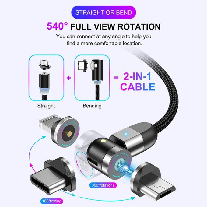 Schnellladegerät Telefonzubehör 540 Grad Drehung 3 in 1 Micro Typ C Magnetische USB-Datenladekabel 6