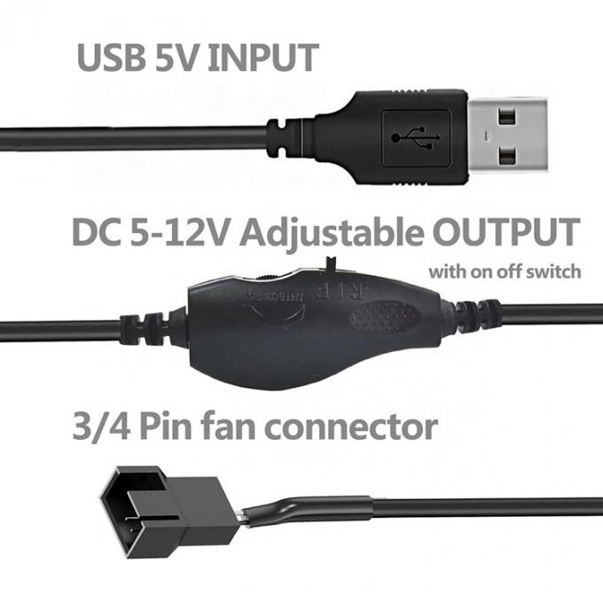 Einstellbares USB 5V Steigerung auf DC 12V 3-Pin 4-Pin-Anschluss Lüftergeschwindigkeitsregler Stromadapterkabel für PC-Kühlventilator 1
