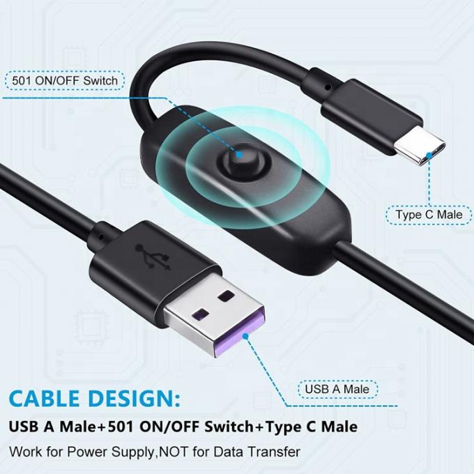 1m 5V 3A USB-Ladekabel Typ C mit ausgeschaltetem Schalter für Raspberry Pi 3