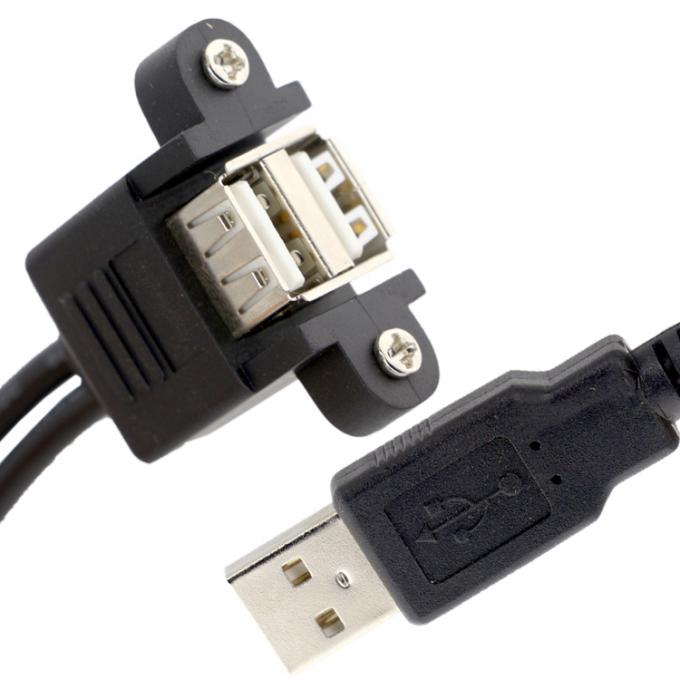 Schraubverriegelung 0,5 M 1 M Männlich-Fraulich Dual USB 2.0 Panel Mount Erweiterungskabel 3