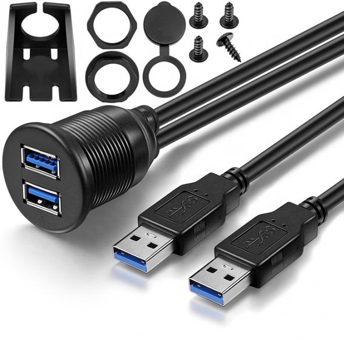 Wasserdicht Männlich-Frauen-Aux-Auto-Armaturenbrett-Panel Dual USB 3.0 Flush Mount Erweiterungskabel für Motorrad 0