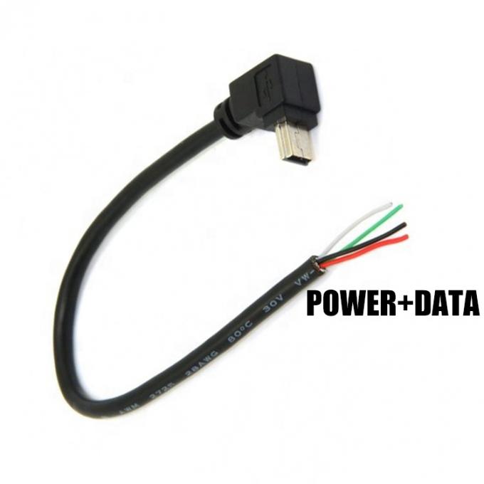 90 Grad nach oben nach unten Links-Rechtswinkel Mini-USB zu entferntem nackten Draht Open End Pigtail Kabel 5