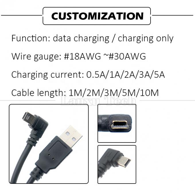 1m 2m 3m 5m 90 Grad L-Form Rechts-Linkswinkel USB 2.0 A Männlich bis Mini B 5-Pin-USB-Datenladekabel für MP3-Kamera 3