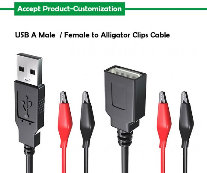Männlich-weiblich USB-Anschluss zu doppelten Kupfer-Krokodil-Klammern Alligator-Clips Testleitungen Drahtadapterkabel für elektrische Schaltung 0
