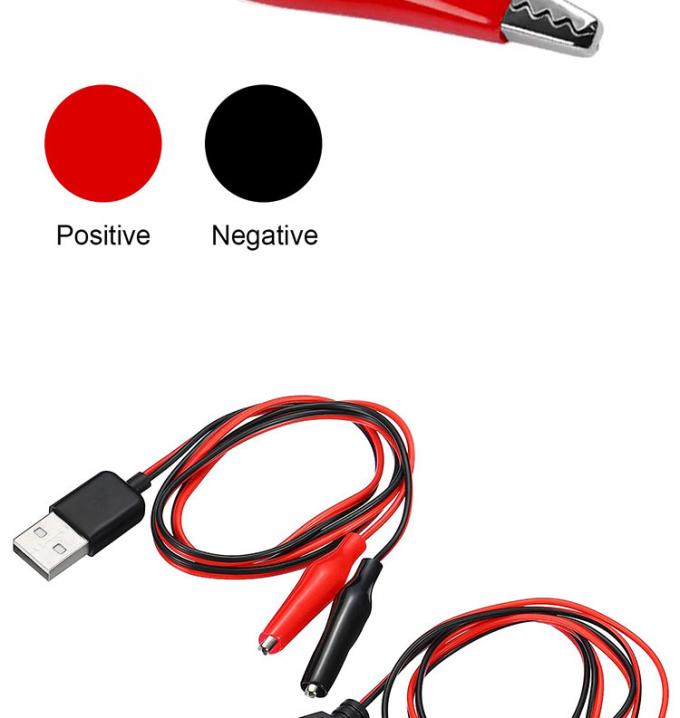 Männlich-weiblich USB-Anschluss zu doppelten Kupfer-Krokodil-Klammern Alligator-Clips Testleitungen Drahtadapterkabel für elektrische Schaltung 3