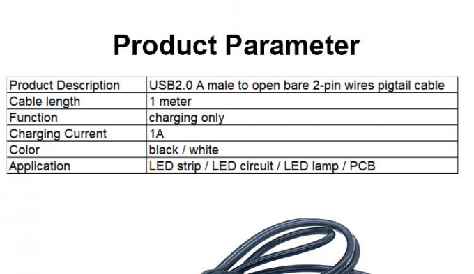 Hochwertiges 5V USB 2.0 Ein Männchen zum Öffnen entblößtes 2pin Kabel Ende Pigtail Kabel für LED-Lichtstreifenlampe 2