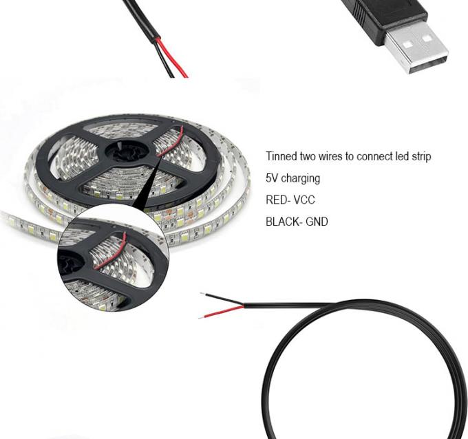 5V USB zum Öffnen entfernt geballte nackte Drähte Ende Pigtail Stromlade-Kabel für LED-Bandlampe 6
