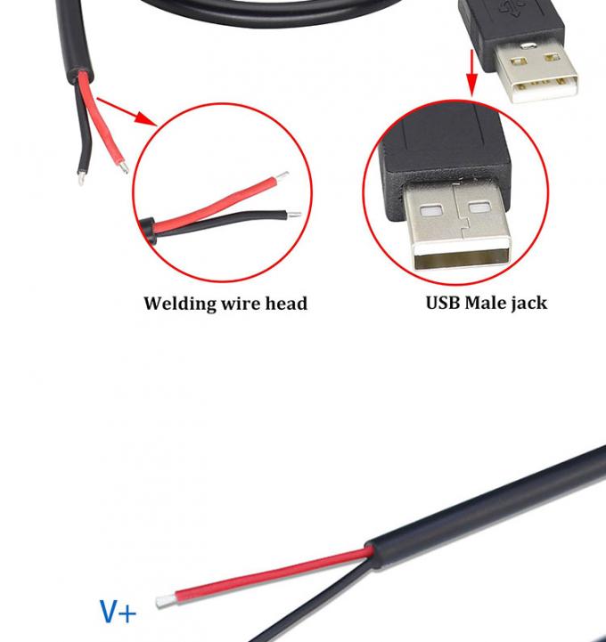 5V USB zum Öffnen entfernt geballte nackte Drähte Ende Pigtail Stromlade-Kabel für LED-Bandlampe 4