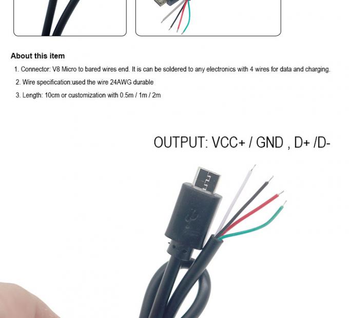 OEM Custom Micro B V8 5 Pin USB Männlich zu öffnen Pigtail Bar Kabel 1