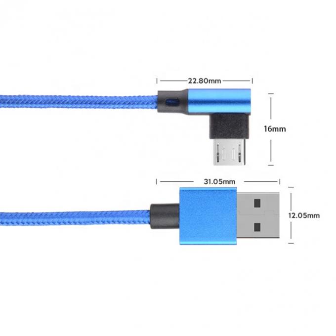 Schnell aufladen 2.4A Nylon geflochten L-Form linker Winkel Mikro b bis USB A Männliches Datenladekabel für Telefon 2