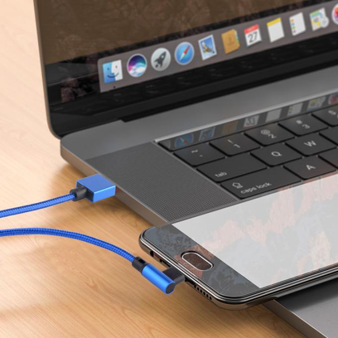 Schnell aufladen 2.4A Nylon geflochten L-Form linker Winkel Mikro b bis USB A Männliches Datenladekabel für Telefon 4