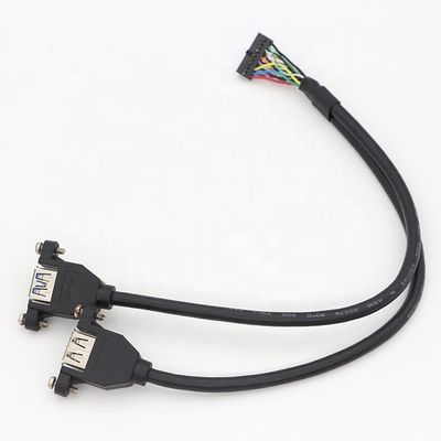 kaufen Y-Splitter Schraubverschluss-Stud Dual USB 3.0 Typ A Weibliche Plattenmontage USB-Kabel mit Molex online manufacture