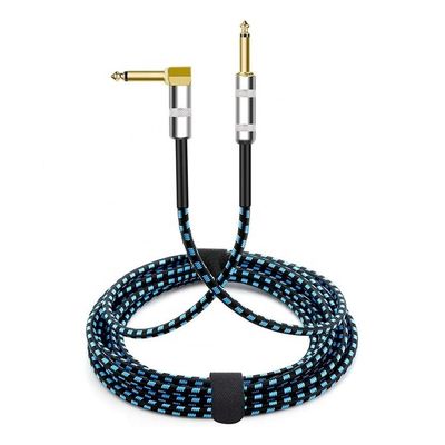 10ft langlebige blaue Geflechtete 90 Grad in gerader Linie 1/4 TS Jack Elektroinstrument Gitarren Patch Kabel