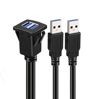 Quadratisch Dual USB 3.0 2.0 Männlich zu weiblich wasserdichtes Erweiterungskabel mit Flush Mount Panel für Auto LKW Boot Motorrad Computer