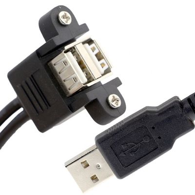 Schraubverriegelung 0,5 M 1 M Männlich-Fraulich Dual USB 2.0 Panel Mount Erweiterungskabel