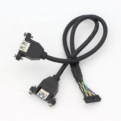 OEM Schraubverschluss-Stud Dual USB 3.0 Typ A weibliches Panel Mount Kabel mit Molex-Anschluss